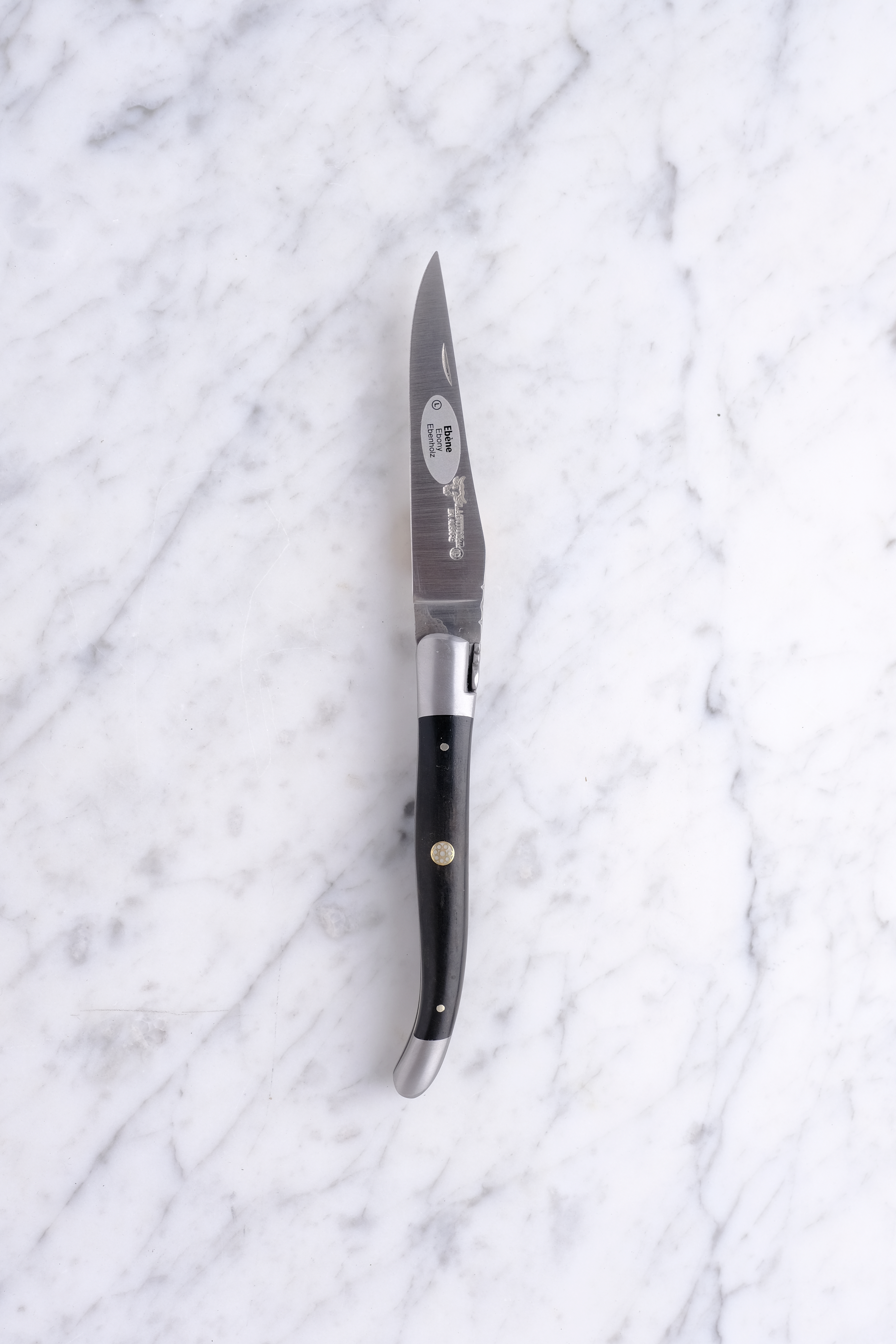 Laguiole Folding Knife 12cm - Ebony with white mosaic rivets & matte inlay